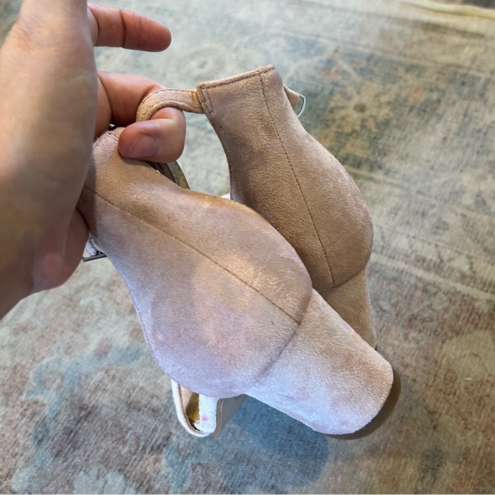 New Mimi by J Adams blush suede open toe ankle strap sandal trendy kitten heel - Picture 3 of 6